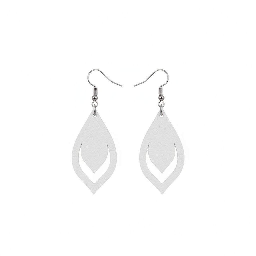 Metallic Silver Double Leaf Genuine Leather Earrings