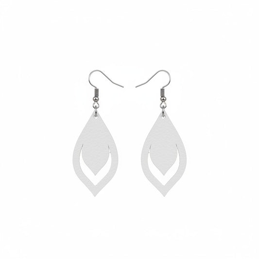 Metallic Silver Double Leaf Genuine Leather Earrings