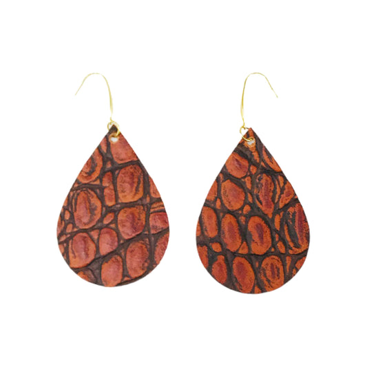 Burnt Orange Croc Teardrop Earrings