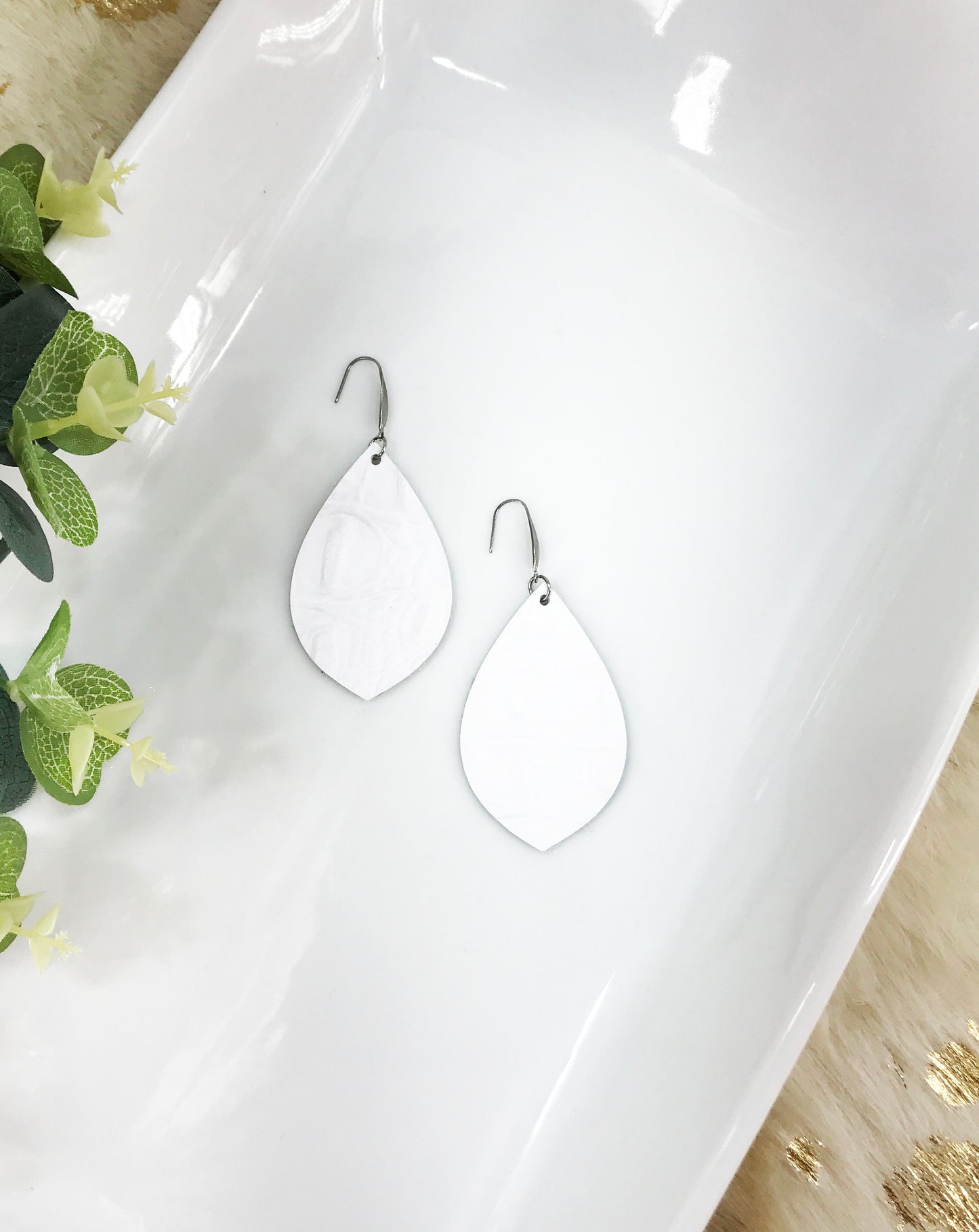 White Embossed Genuine Leather Earrings - E19-1350