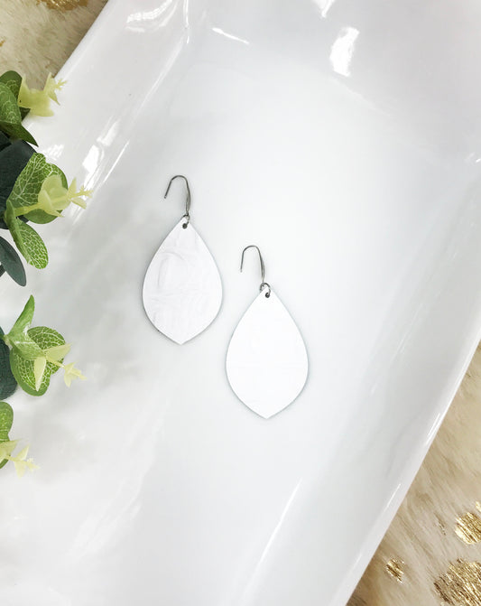 White Embossed Genuine Leather Earrings - E19-1350