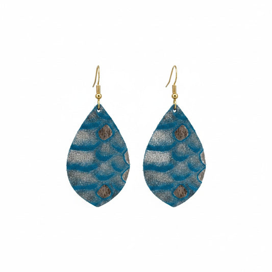 Turquoise Iridescent Snake Leather Earrings