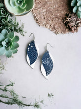 Load image into Gallery viewer, White Leather and Navy Snake Leather Earrings - E19-1356