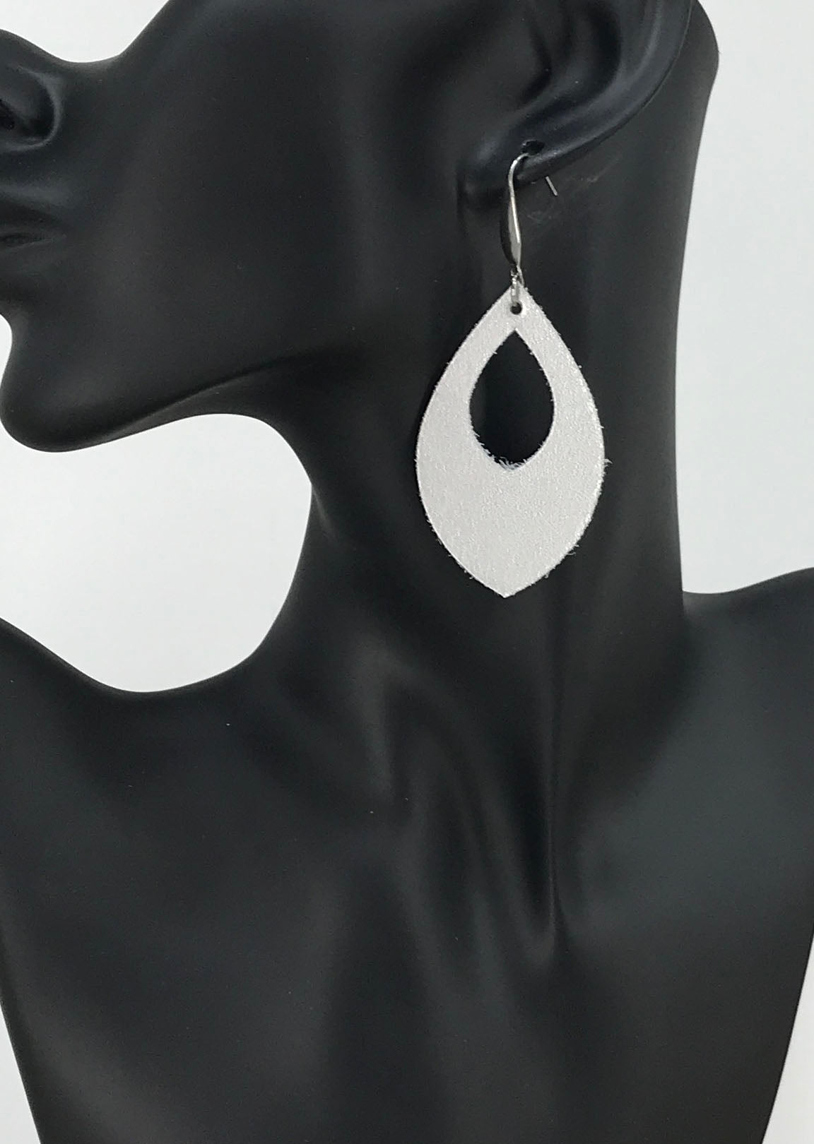 Metallic Silver Genuine Leather Earrings - E19-1358