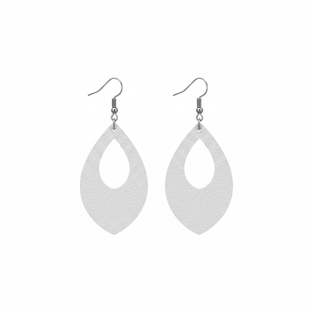 Metallic Silver Open Leaf Genuine Leather Earrings