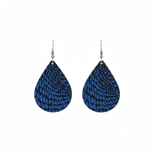 Royal Blue Metallic Dragon Teardrop Leather Earrings