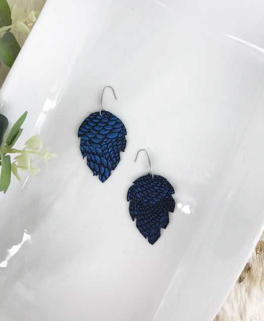 Royal Blue Metallic Leather Earrings - E19-1361