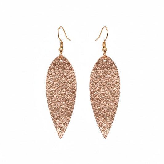 Pebbled Rose Gold Leaf Leather Earrings