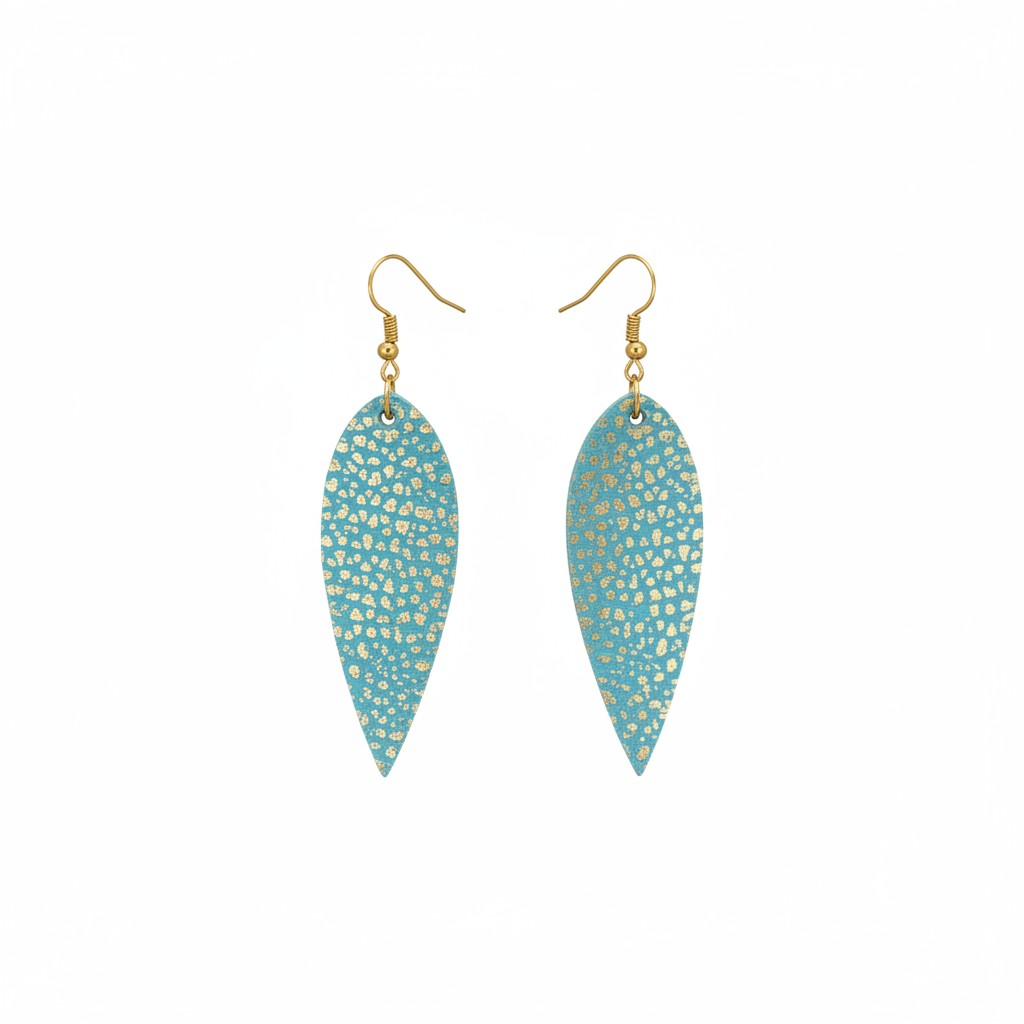 Mint and Gold Metallic Pointed Leaf Leather Earrings