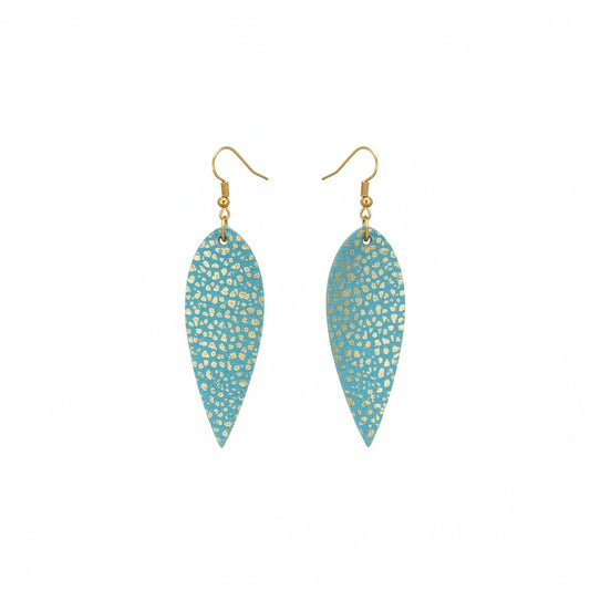 Mint and Gold Metallic Pointed Leaf Leather Earrings