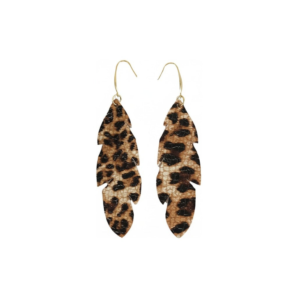 Banana Leopard Feather Drop Earrings