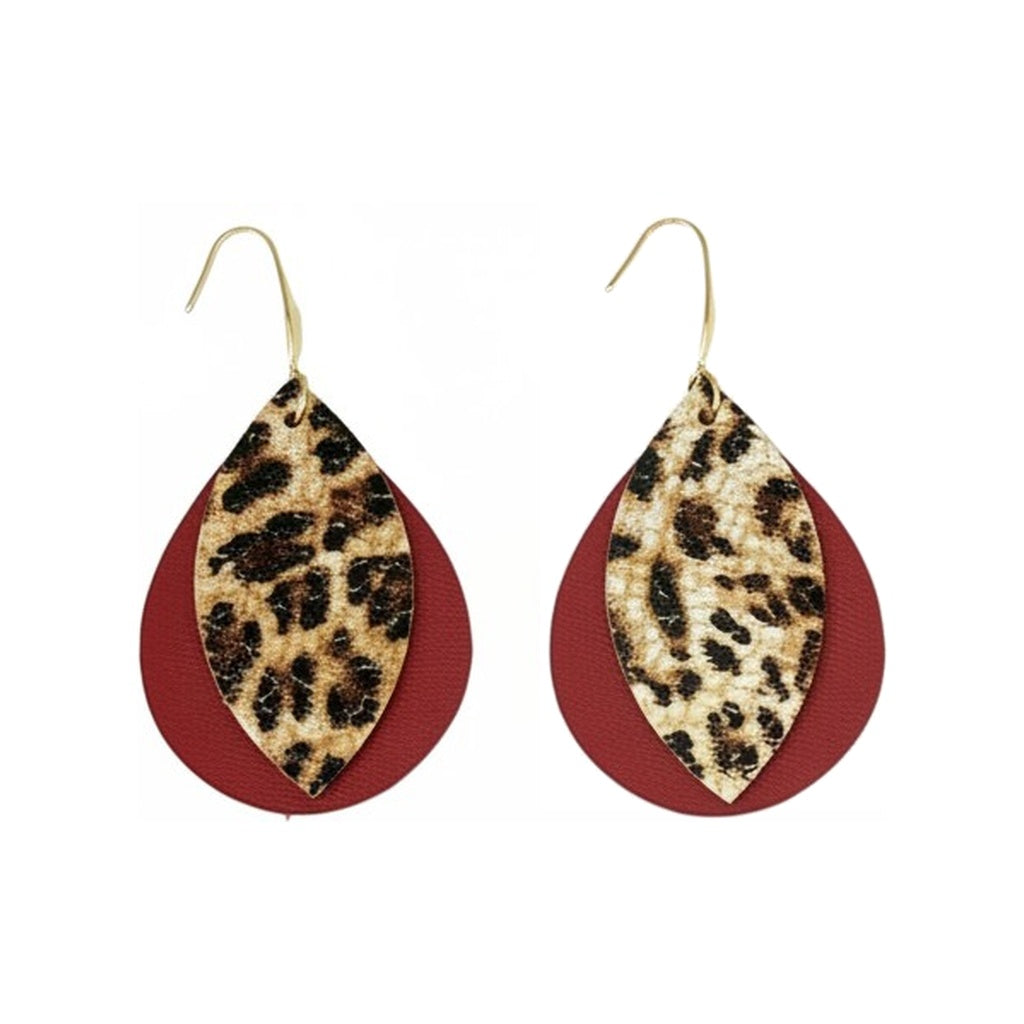 Cranberry Leopard Layered Teardrop Earrings