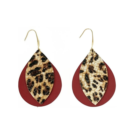 Cranberry Leopard Layered Teardrop Earrings