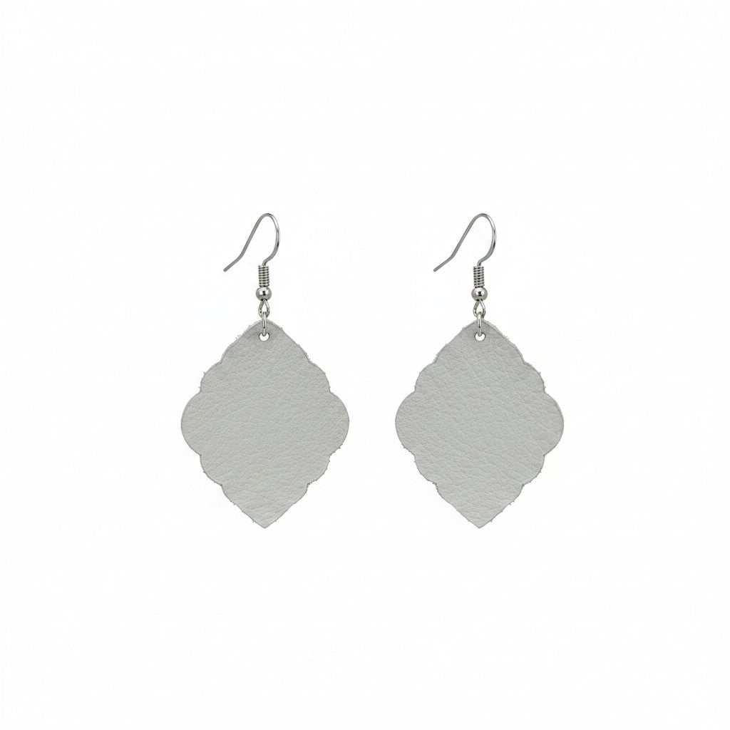 Metallic Silver Scalloped Leather Earrings