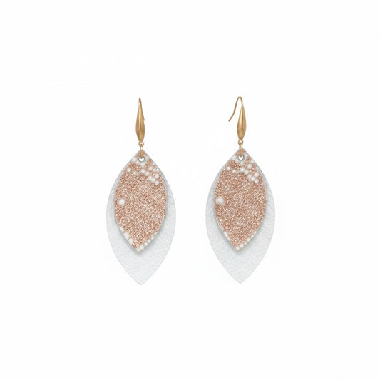White and Rose Gold Snake Leather Earrings