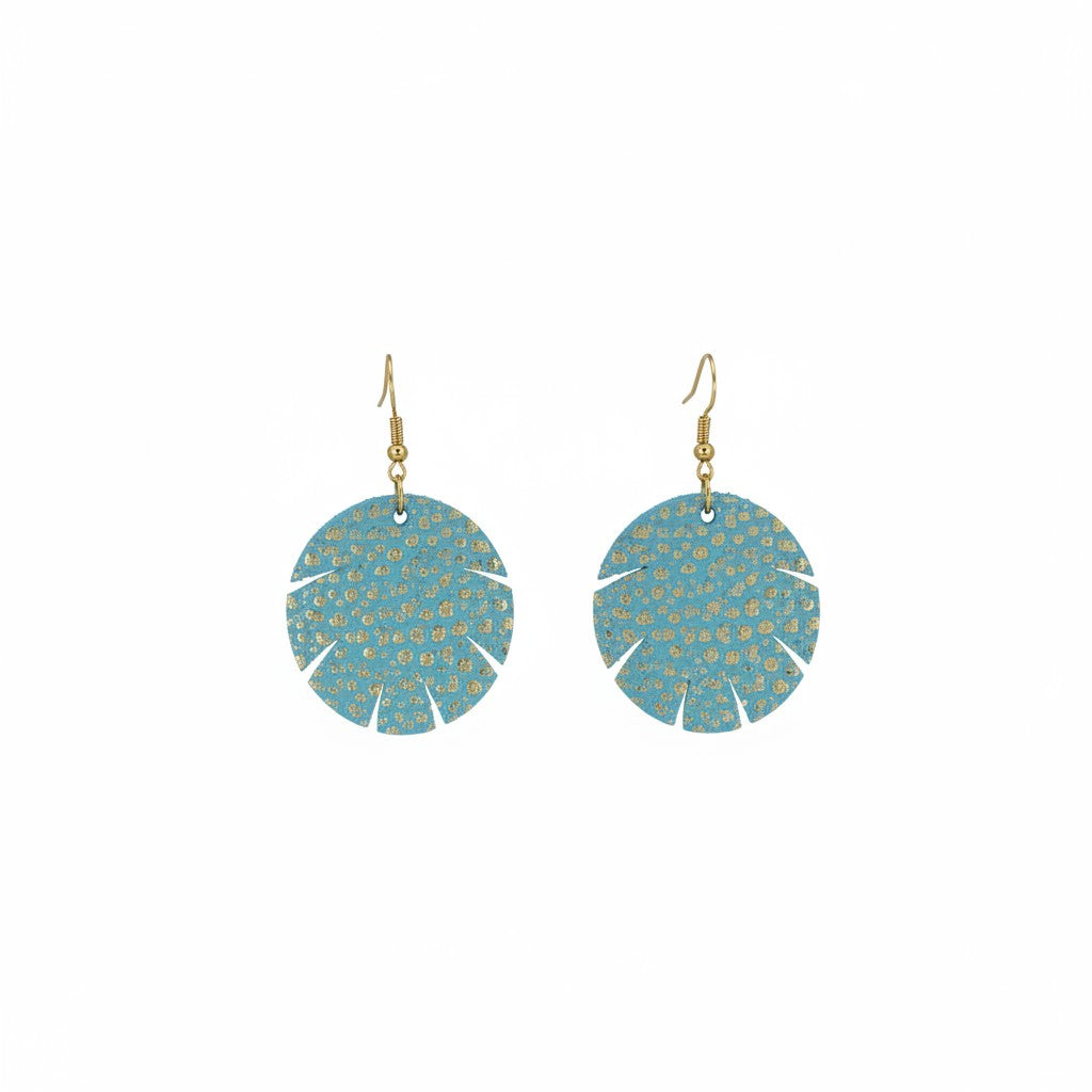 Mint and Gold Metallic Scallop Leather Earrings