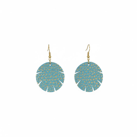Mint and Gold Metallic Scallop Leather Earrings