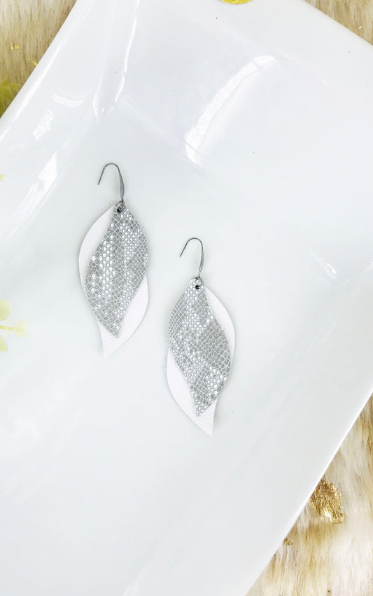 White Leather and Gray Snake Leather Earrings - E19-1376