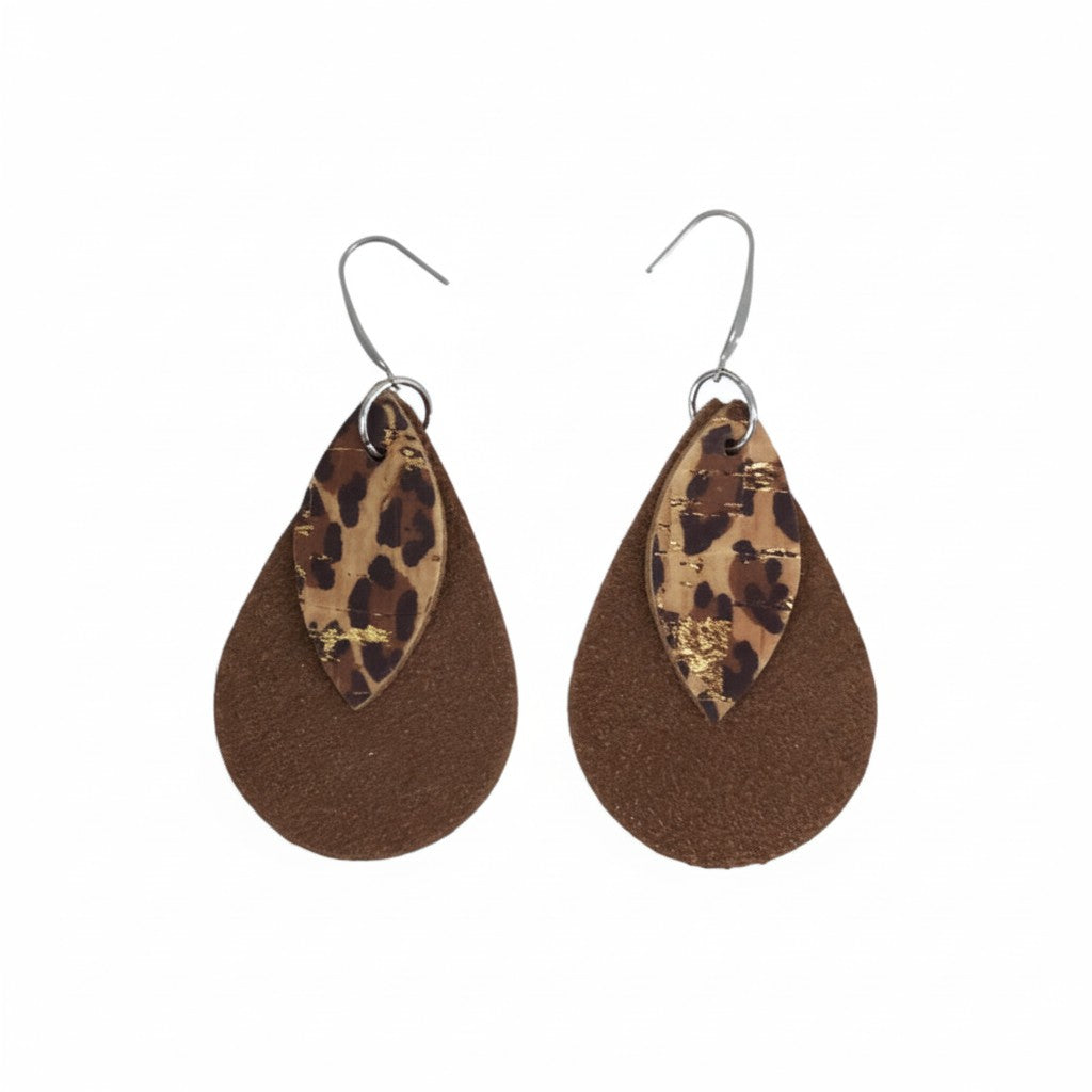 Mocha Cheetah Layered Teardrop Earrings