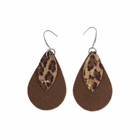Mocha Cheetah Layered Teardrop Earrings