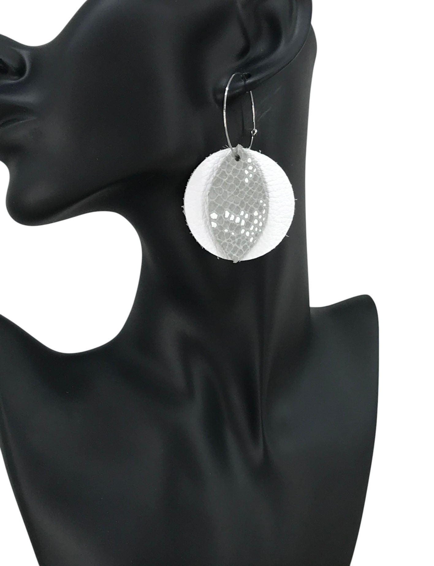 White and Gray Snake Hoop Earrings