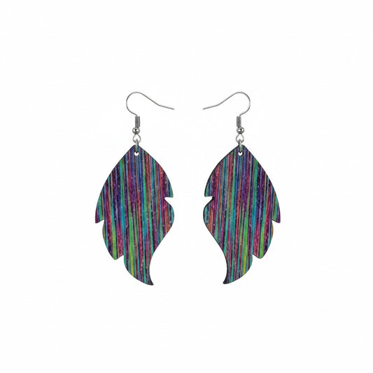 Dark Rainbow Glistening Feather Leather Earrings