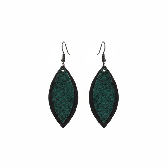 Black & Turquoise Crackle Layered Leather Earrings