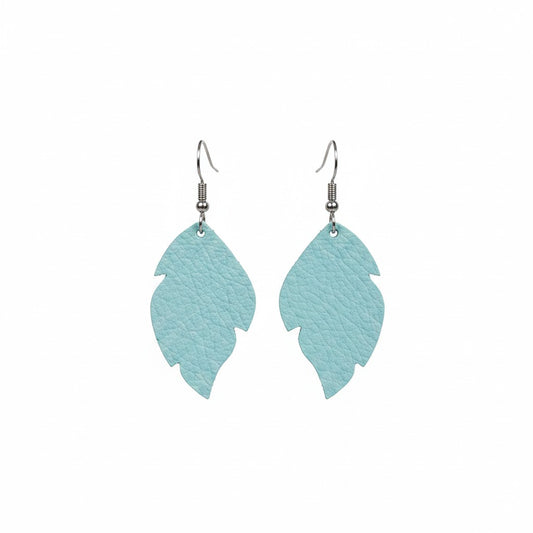 Aqua Feather Genuine Leather Earrings