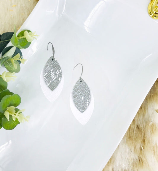 White and Gray Snake Leather Earrings - E19-1390
