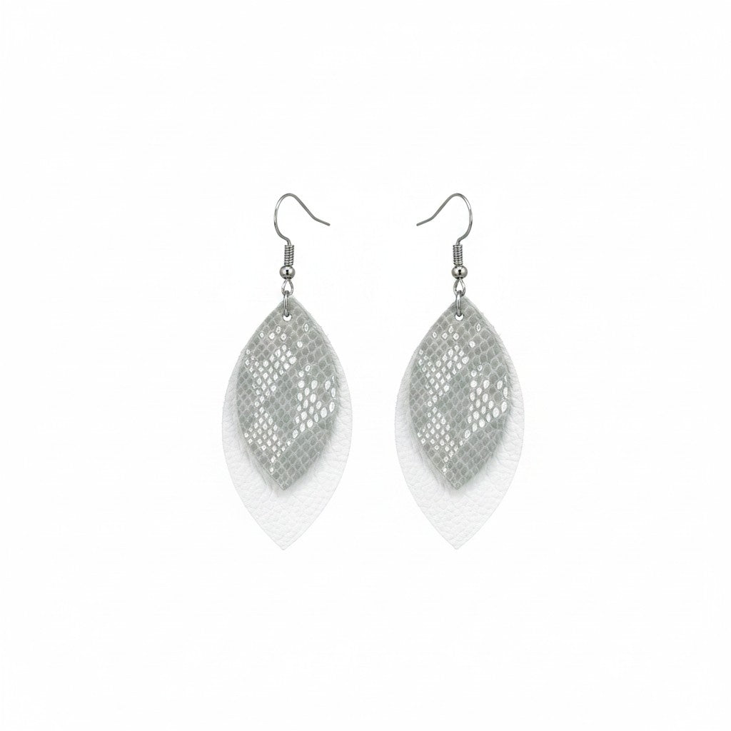 White and Gray Snake Leather Earrings