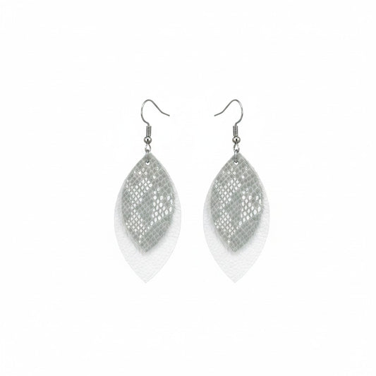 White and Gray Snake Leather Earrings