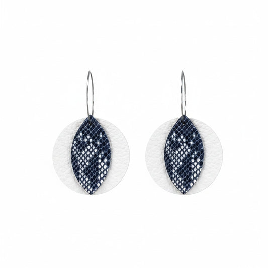 White and Navy Snake Hoop Earrings