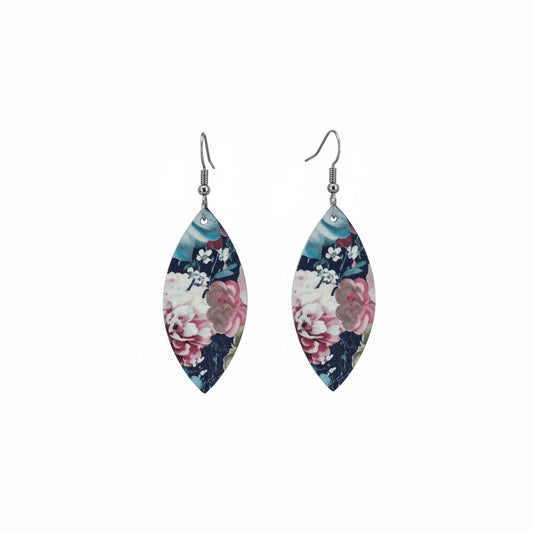 Mini Roses at Night Floral Leaf Leather Earrings
