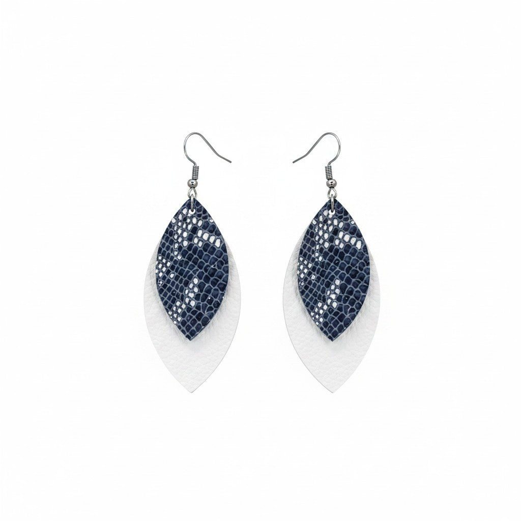 White and Navy Snake Leather Earrings