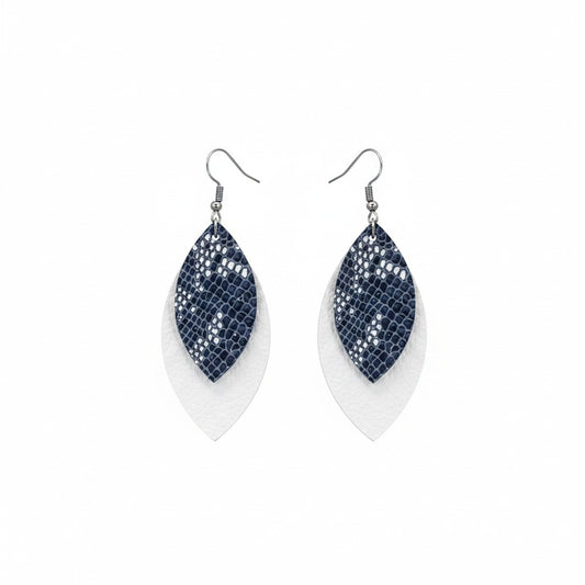 White and Navy Snake Leather Earrings