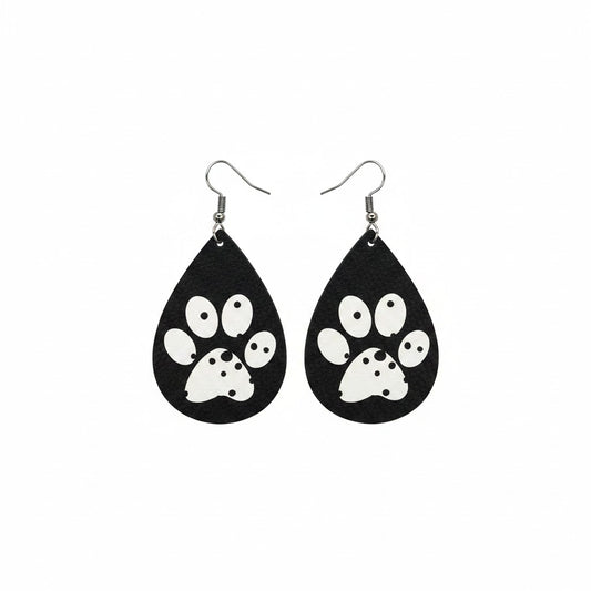 Dalmatian Paw Print Teardrop Leather Earrings