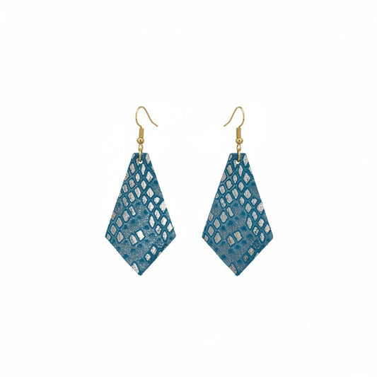 Turquoise Iridescent Snake Leather Earrings