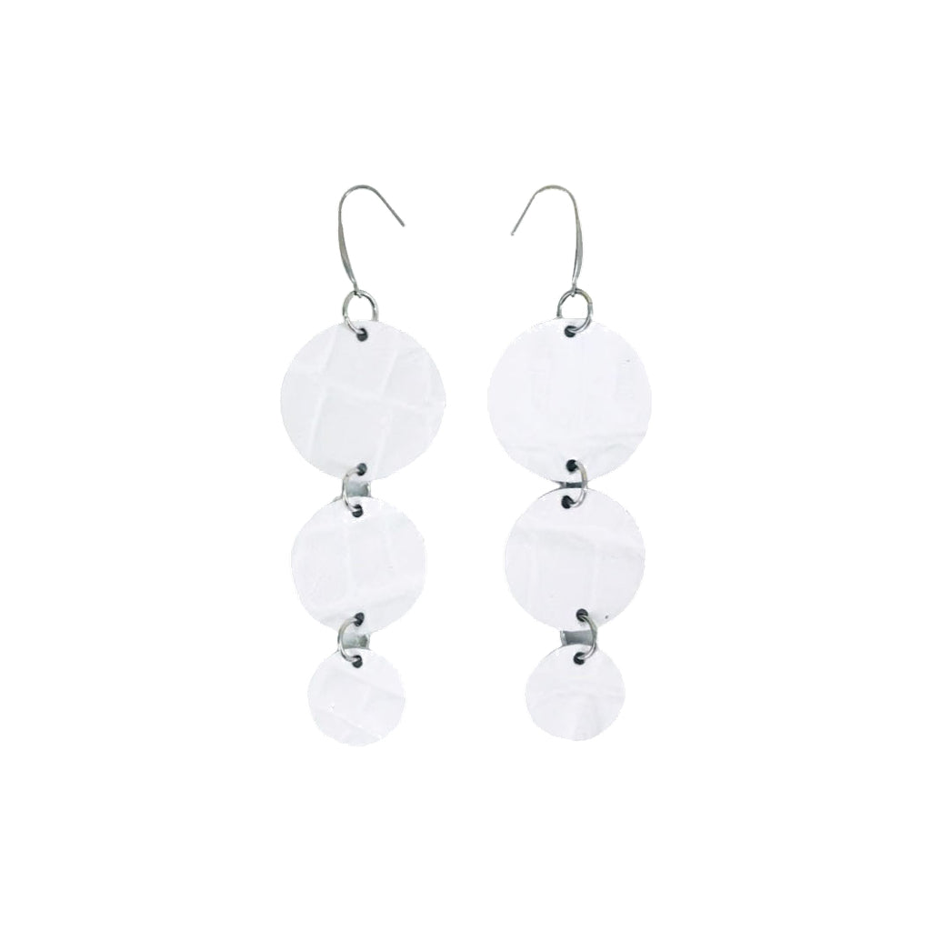 White Embossed Tiered Drop Earrings