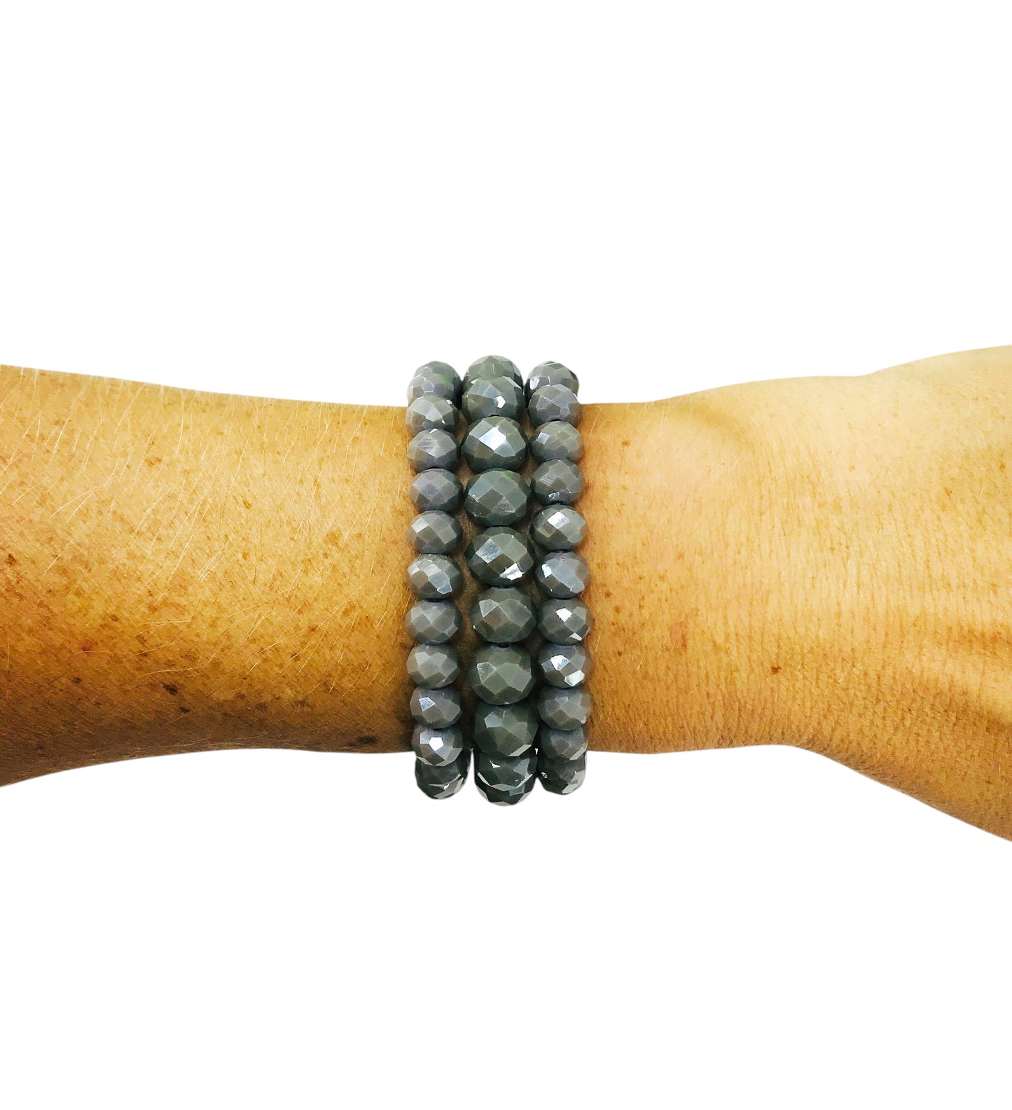 Gray Glass Bead Multi-Strand Stretch Bracelet