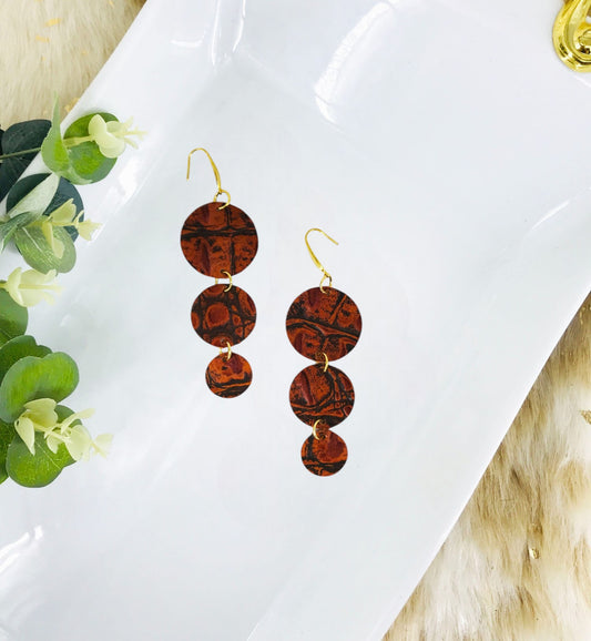 Burnt Orange Embossed Genuine Leather Earrings - E19-1428