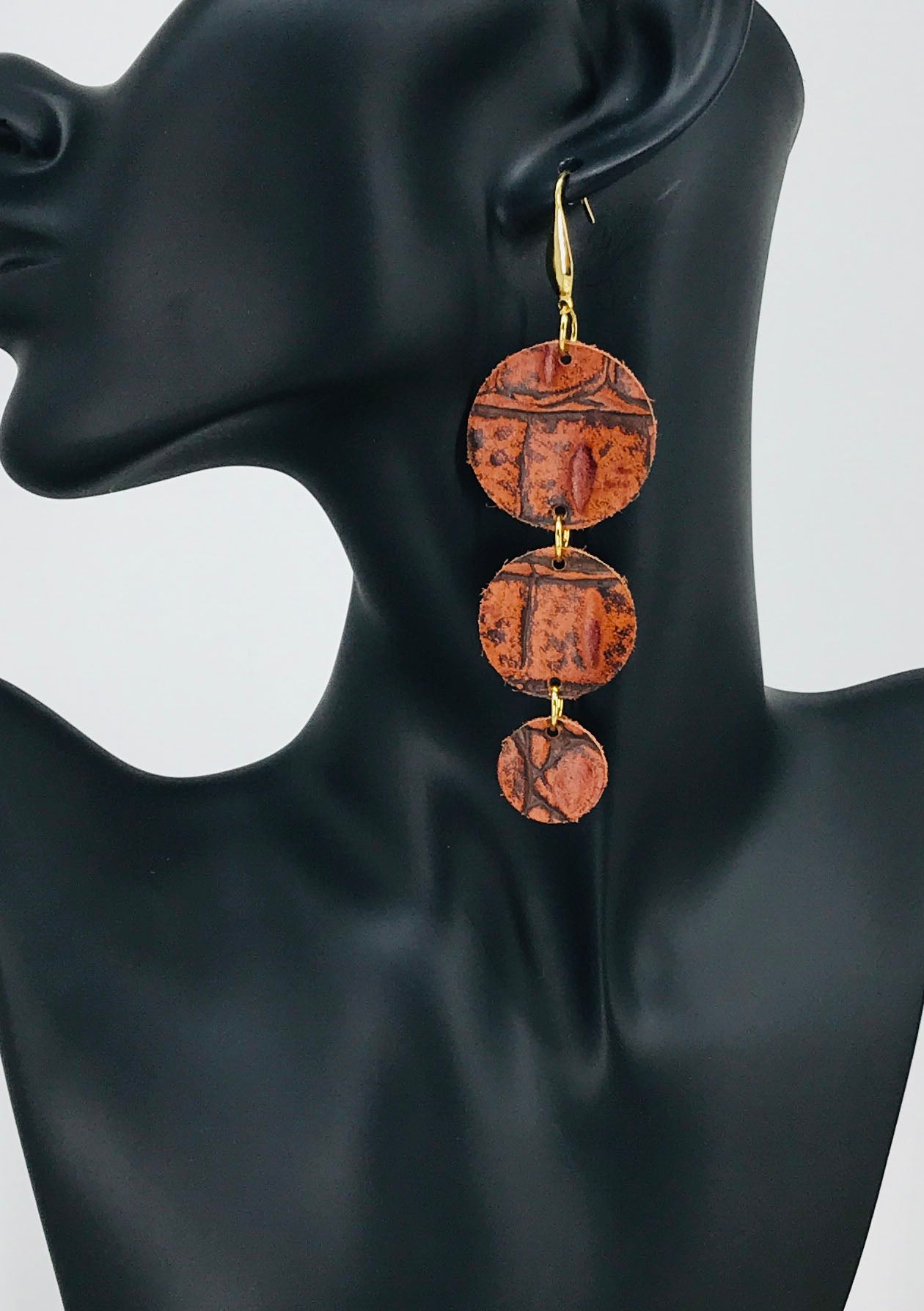 Burnt Orange Embossed Genuine Leather Earrings - E19-1428