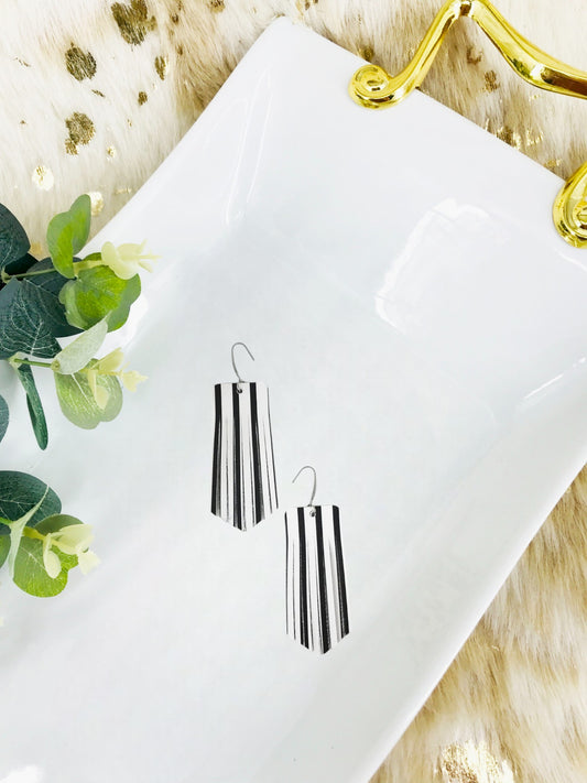 Black and White Striped Leather Earrings - E19-1429