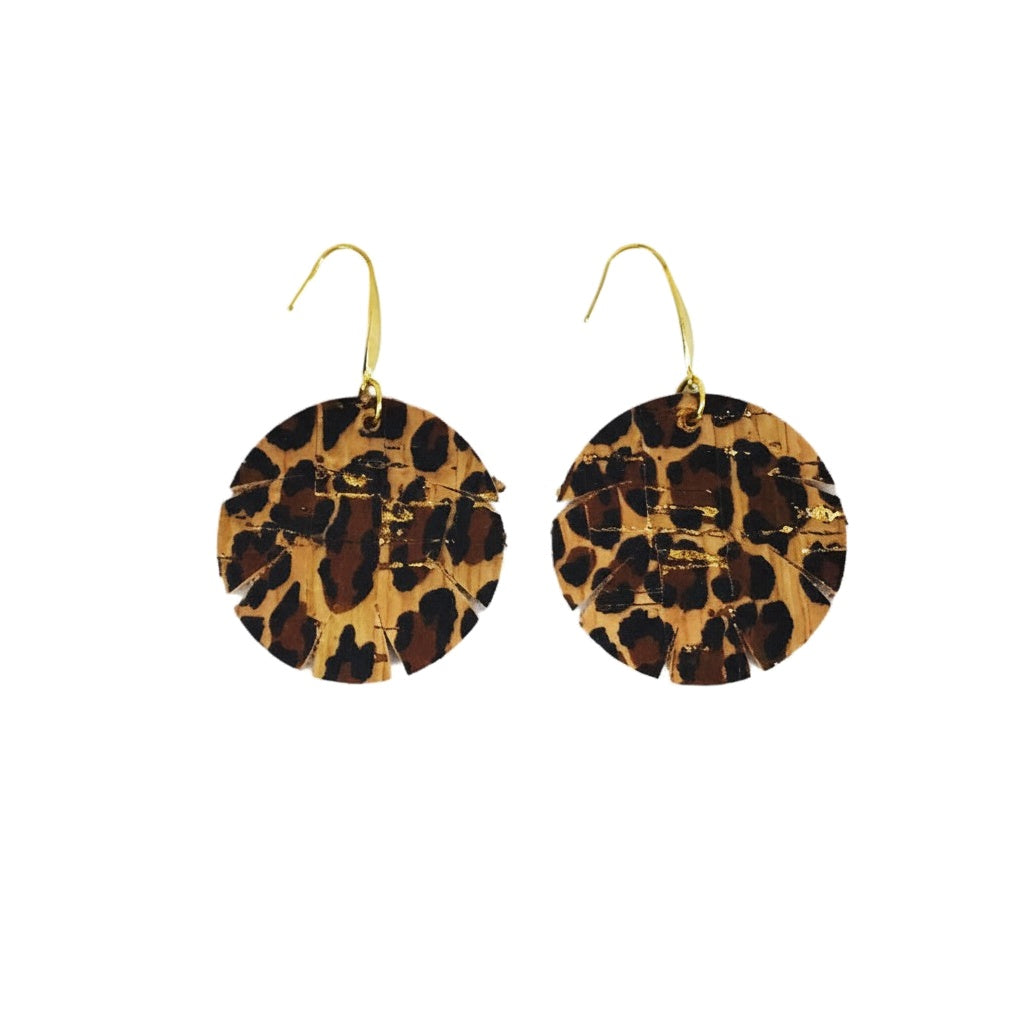 Golden Cheetah Fan Drop Earrings