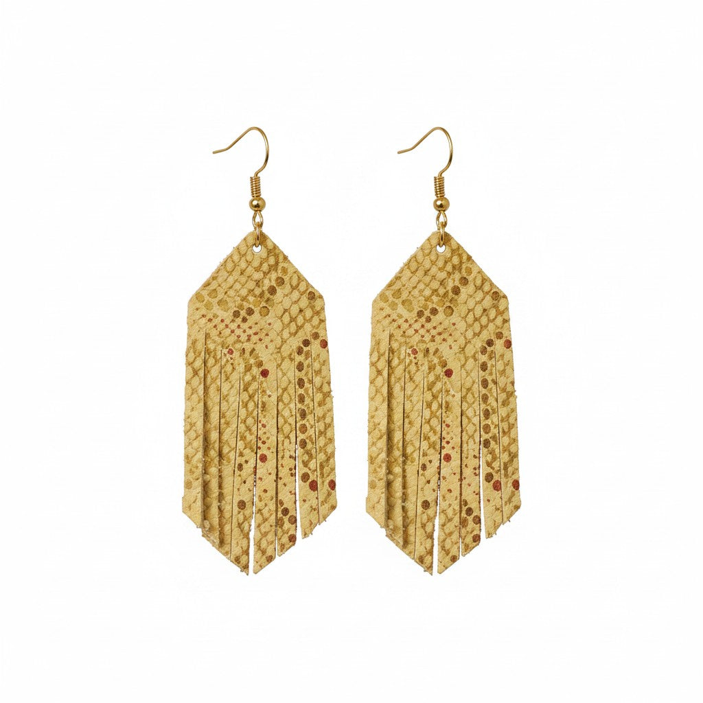 Mystic Gold Fringe Leather Earrings