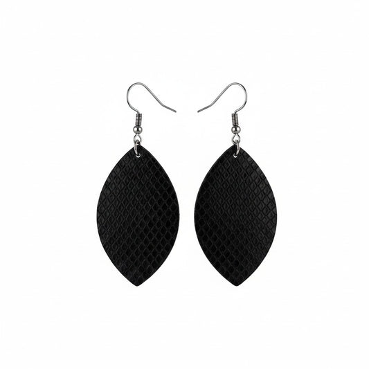 Black Fish Net Marquise Leather Earrings