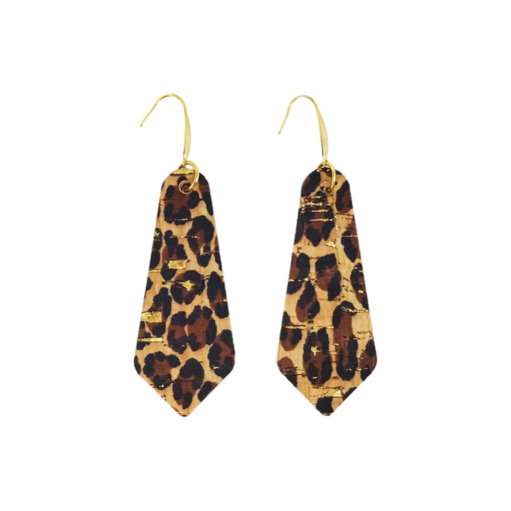 Golden Cheetah Tapered Cork Earrings