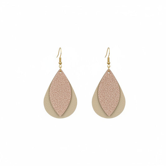 Metallic Gold and Rose Gold Layered Teardrop Leather Earrings