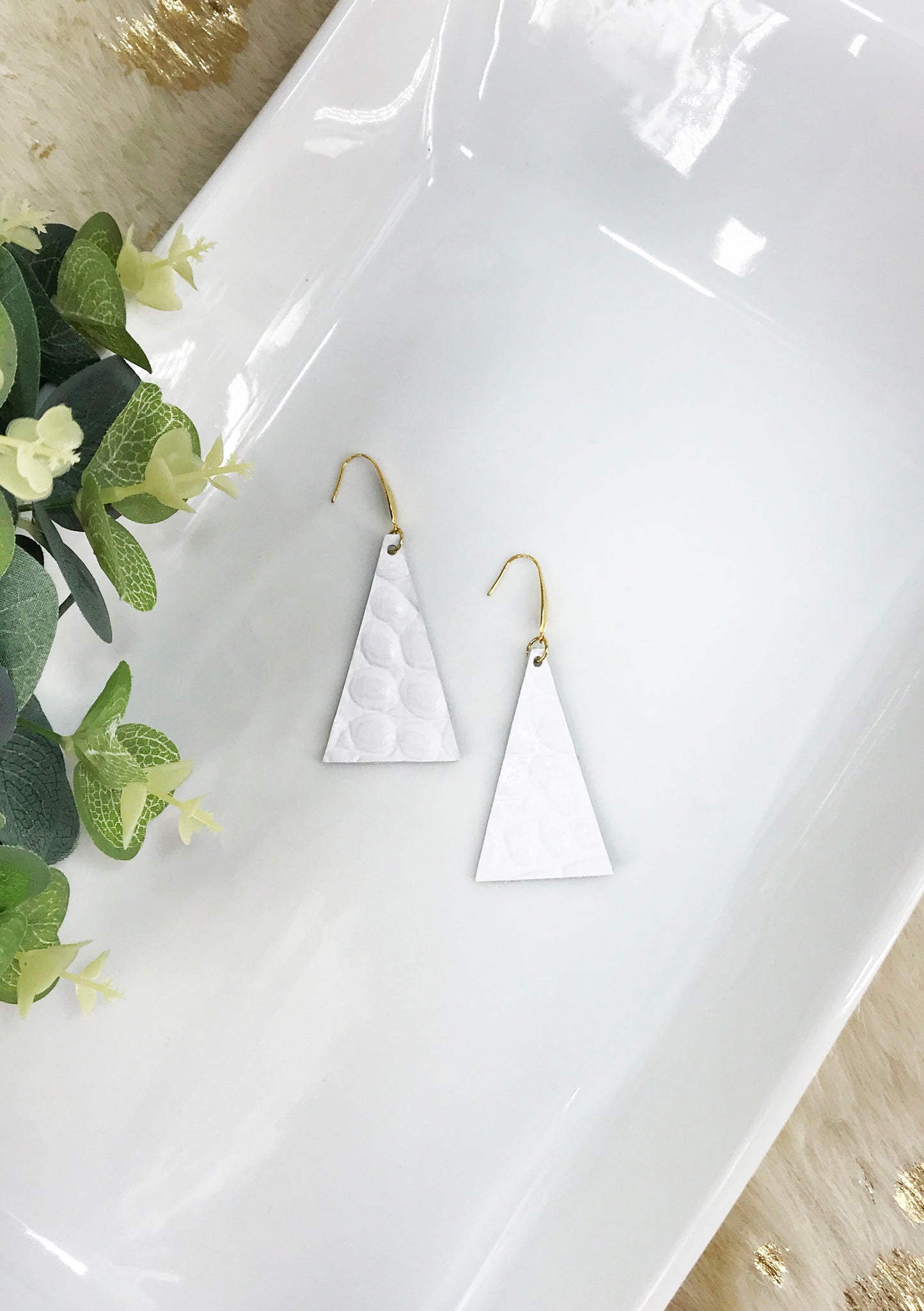 White Embossed Genuine Leather Earrings - E19-1443