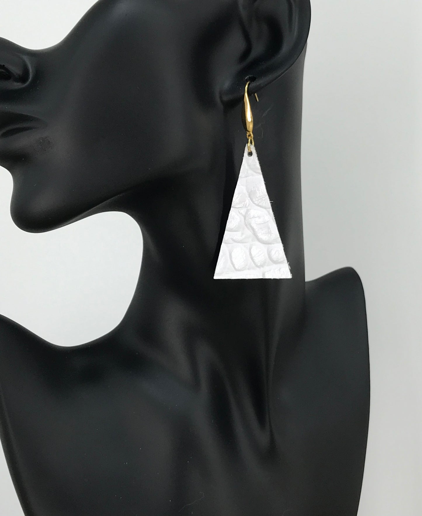 White Embossed Genuine Leather Earrings - E19-1443