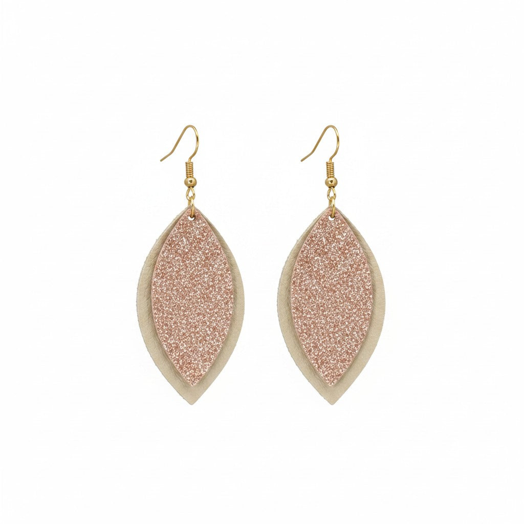 Metallic Gold and Rose Gold Layered Marquise Leather Earrings